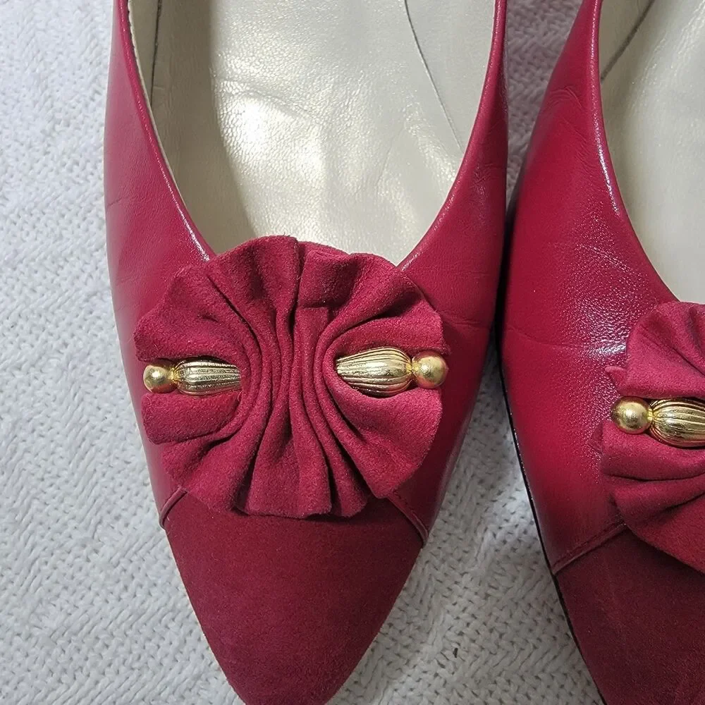 Vintage Evan Picone Red‎ Leather Pumps Made In Spain Size 10